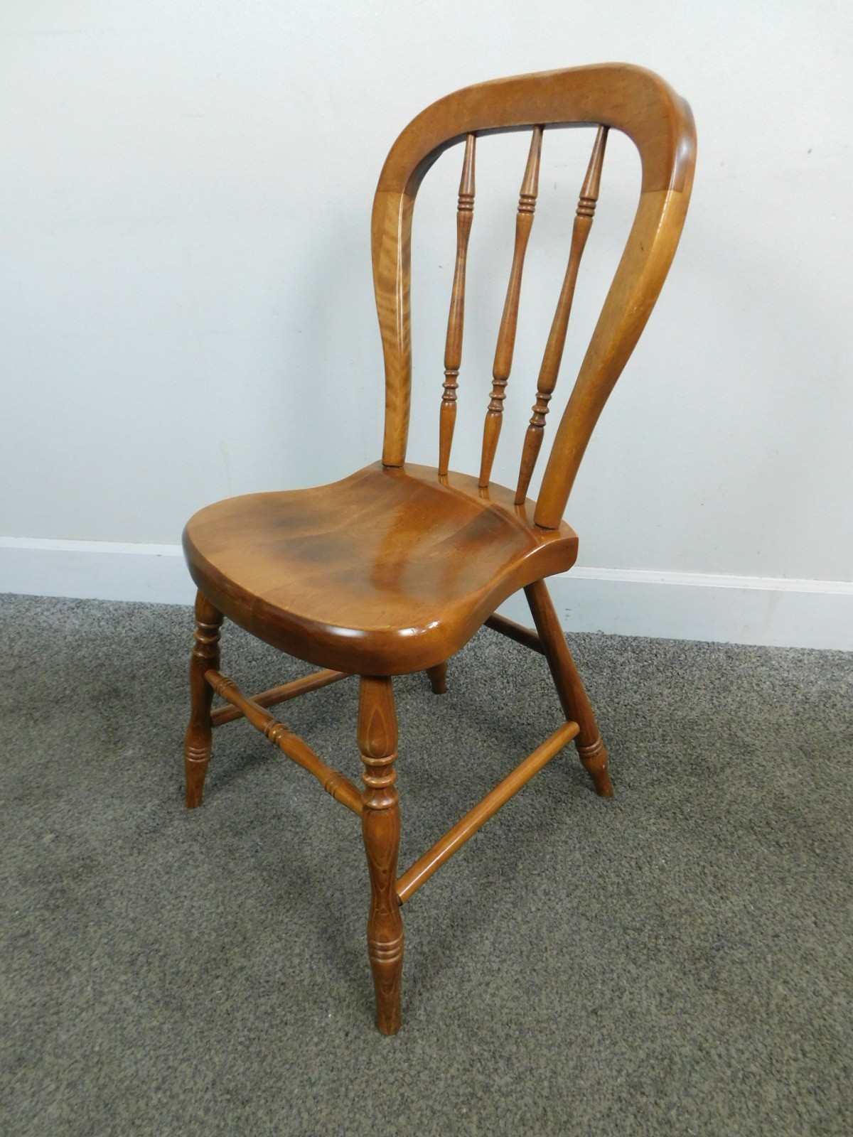 70s Solid Tiger Maple Hoop Back Side Chair Country Caramel Antique Reproduction