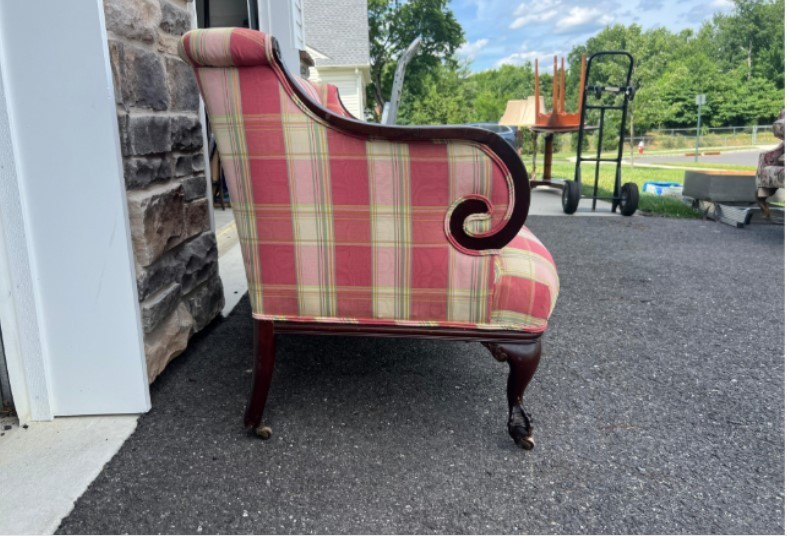 Camelback Settee With Red Plaid Upholstery