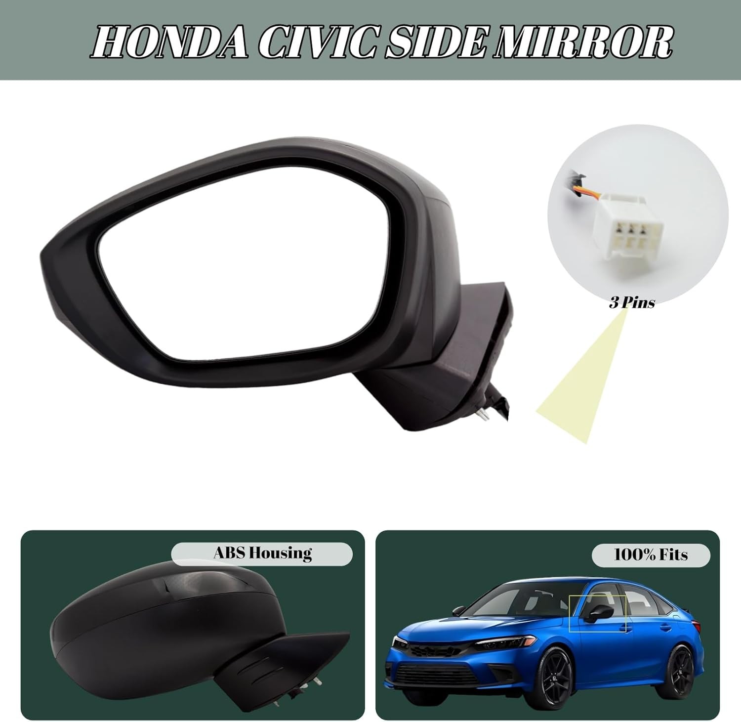 Left Driver Side Mirror Compatiable with 2022-2025 Honda Civic Sedan Hatchback –