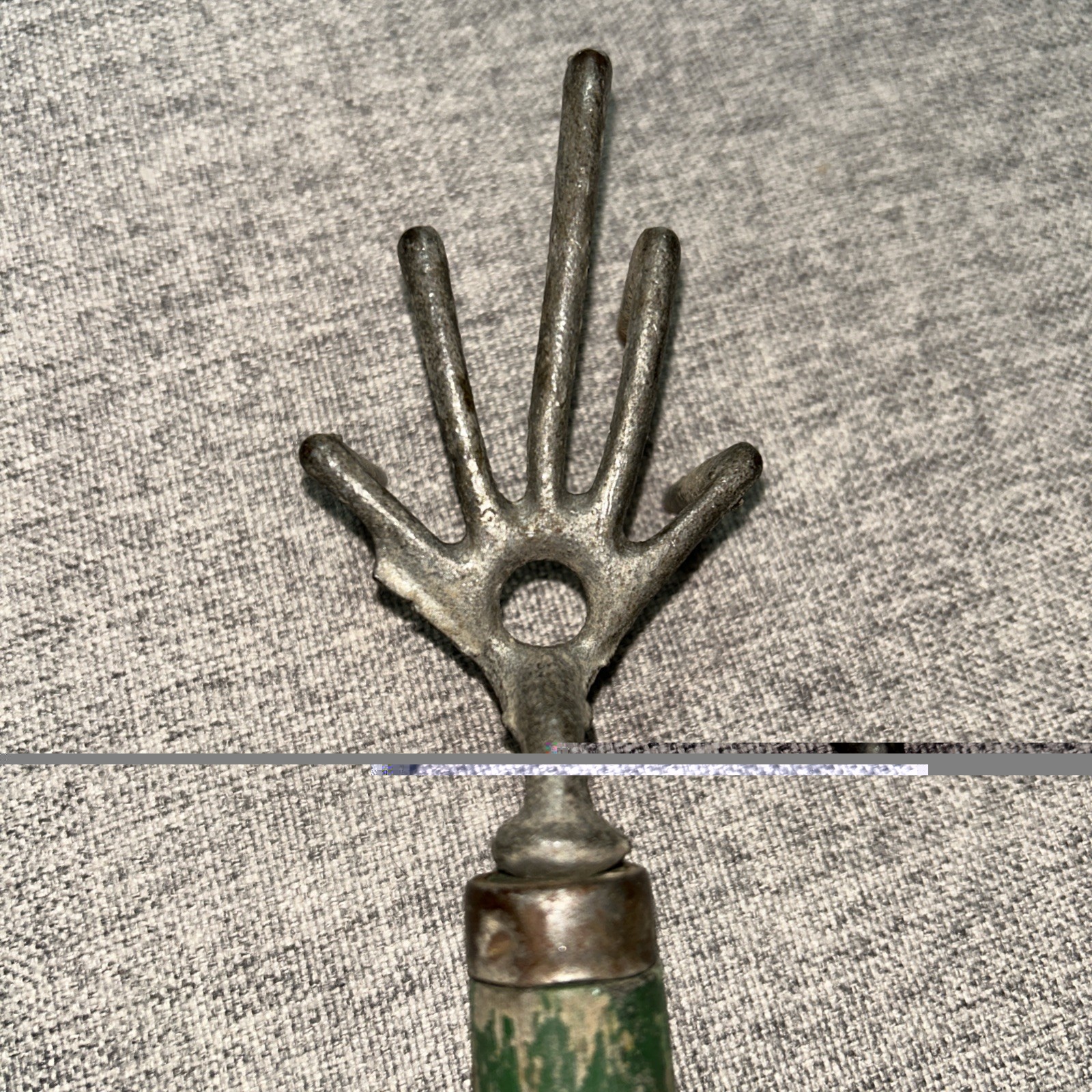 Rare Primitive Garden Tool Tine Hand Claw Fork Cultivator Wood Handle Hand Rake