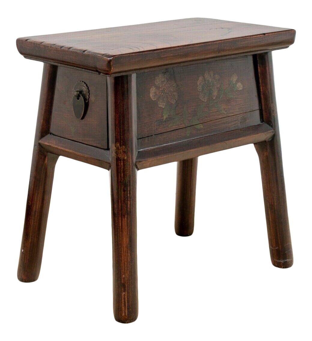 A 19th Century Qing Dynasty Chinese Elm Wood Stool With Drawer