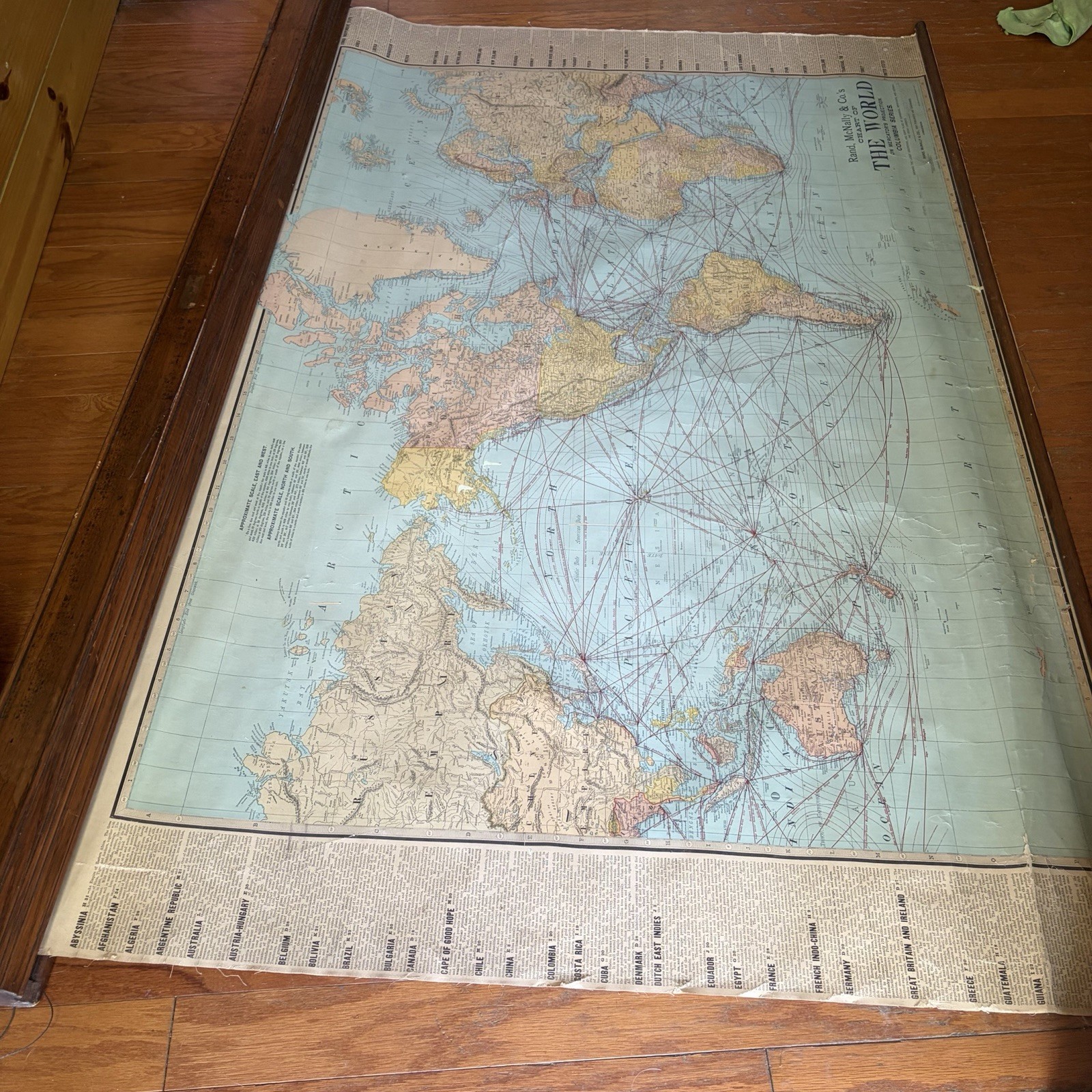 Rand McNally World Map 1906 Pull Down Mercator Projection Columbia Series