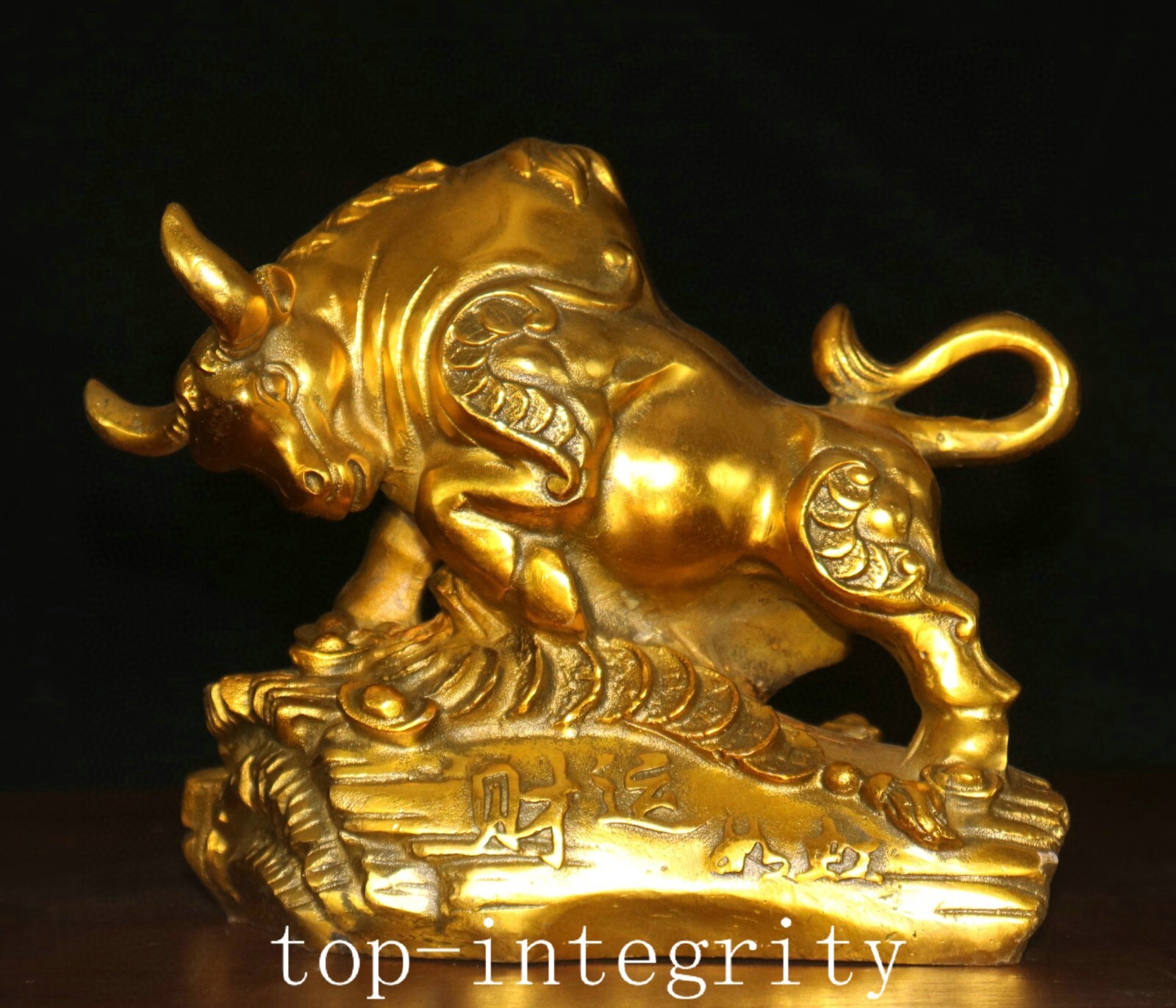 7.8″ China Bronze Gild Fengshui 12 Zodiac Year Cattle Ox Bull Animal Statue