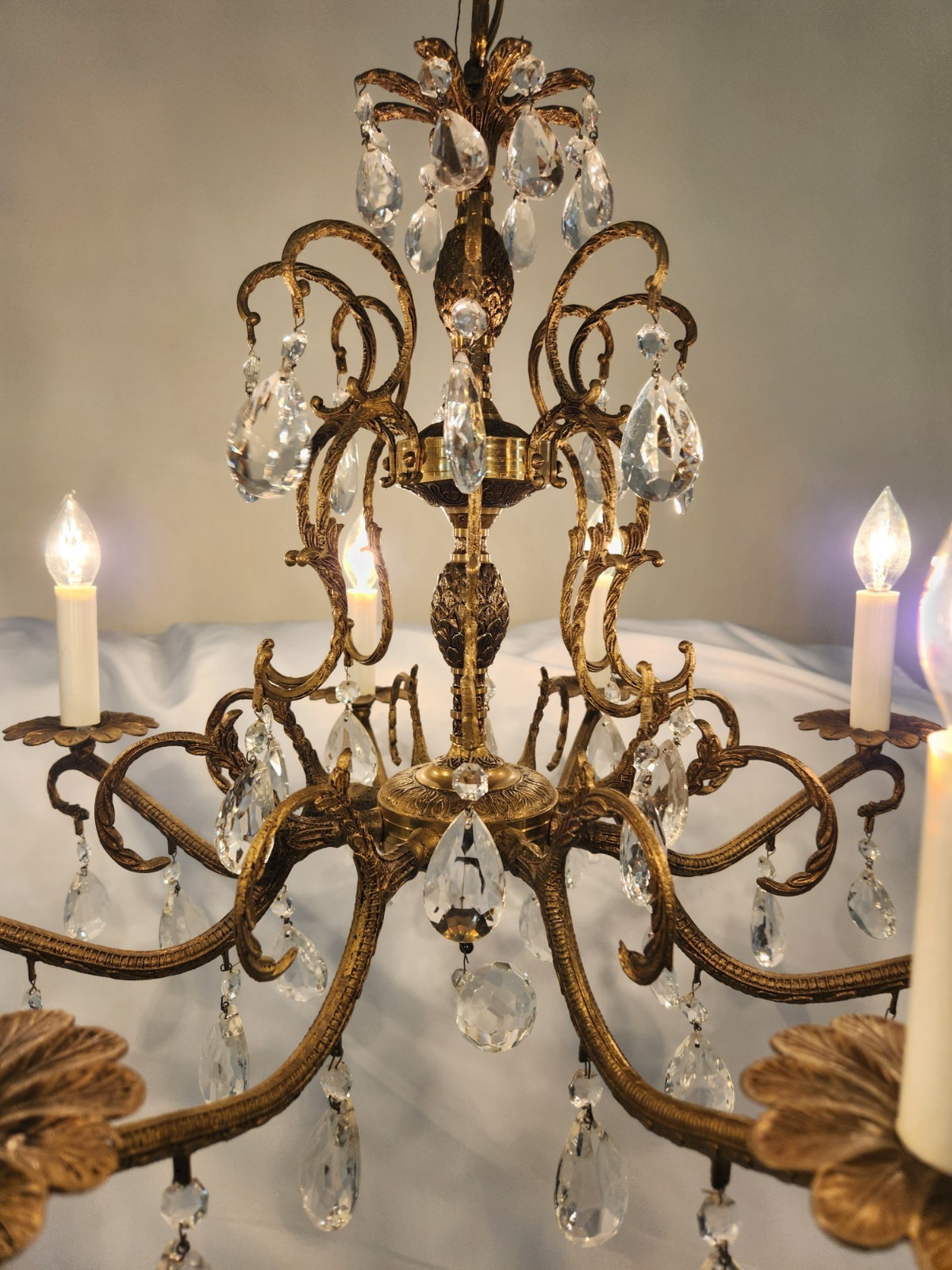 Antique Brass PINEAPPLE Dark Patina Crystal Chandelier 8 arms 8 Lights