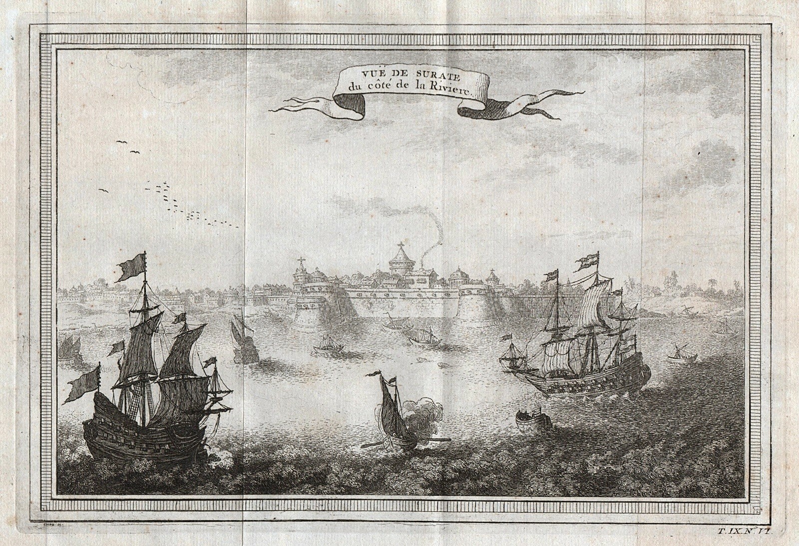 1754 Surat, India: Vue de Surate du cote de la Riviere – Bellin / Prevost