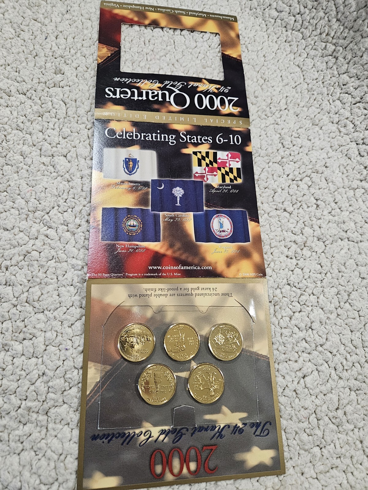 2000 24 KARAT GOLD COLLECTION UNCIRCULATED QUARTERS SET OF FIVE + HISTORY OF ST.