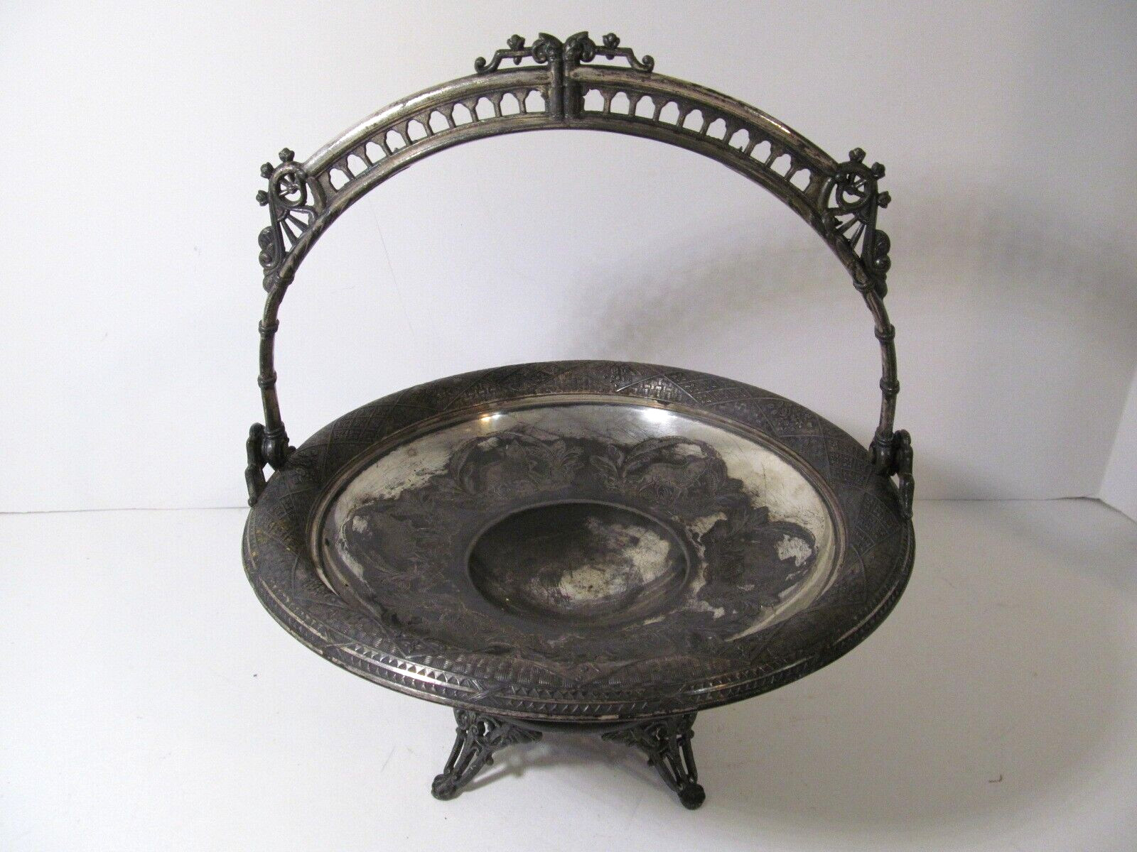 Victorian E.G. Webster Bro Quadruple Plate Etched Sheep & Flowers Bridal Basket