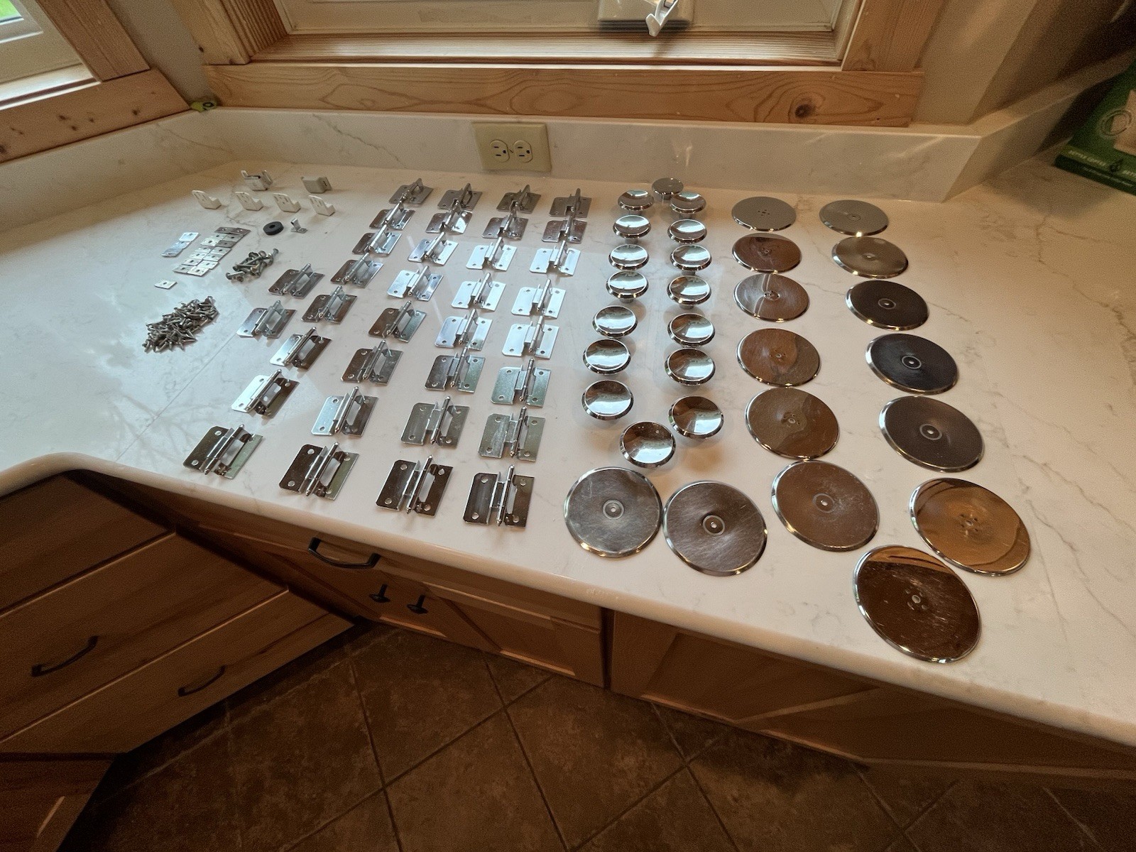 Vintage 1957 Era Chrome Hinges & Knobs, Plates Lot All