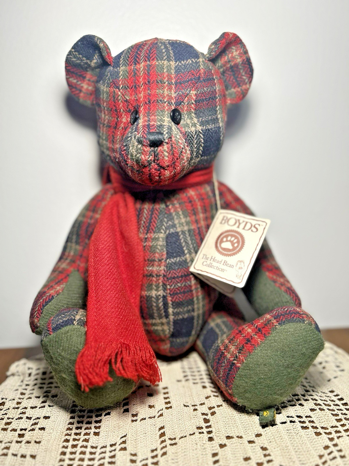 Boyd’s Bear Wool Blend Red Christmas Plaid Teddy Bear Jointed 14″ Beautiful!