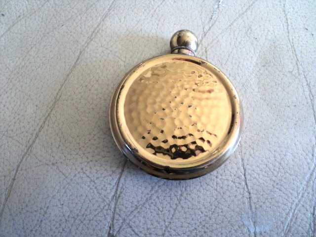Antique Hammered Arts and Crafts Brass Perfume Bottle MINT 53 mm In Diameter