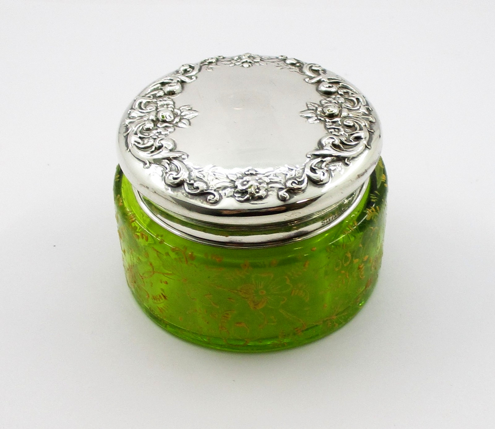 Victorian Moser Sterling Silver Bohemian Art Glass Hand Painted Vanity Jar