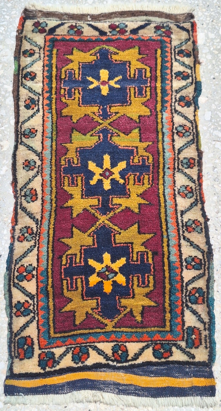 1940s Semi-Antique Small Carpet, Hand Woven Nomad Textile, Authentic Boho Rug