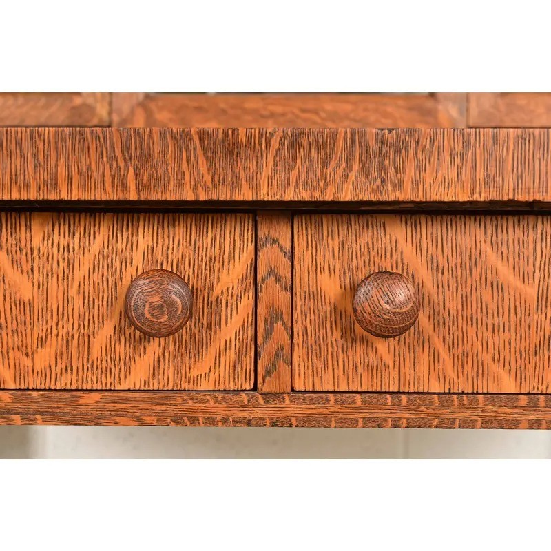 Antique American Empire Tiger Oak Vanity Dressing Table With Mirror, Circa 1900