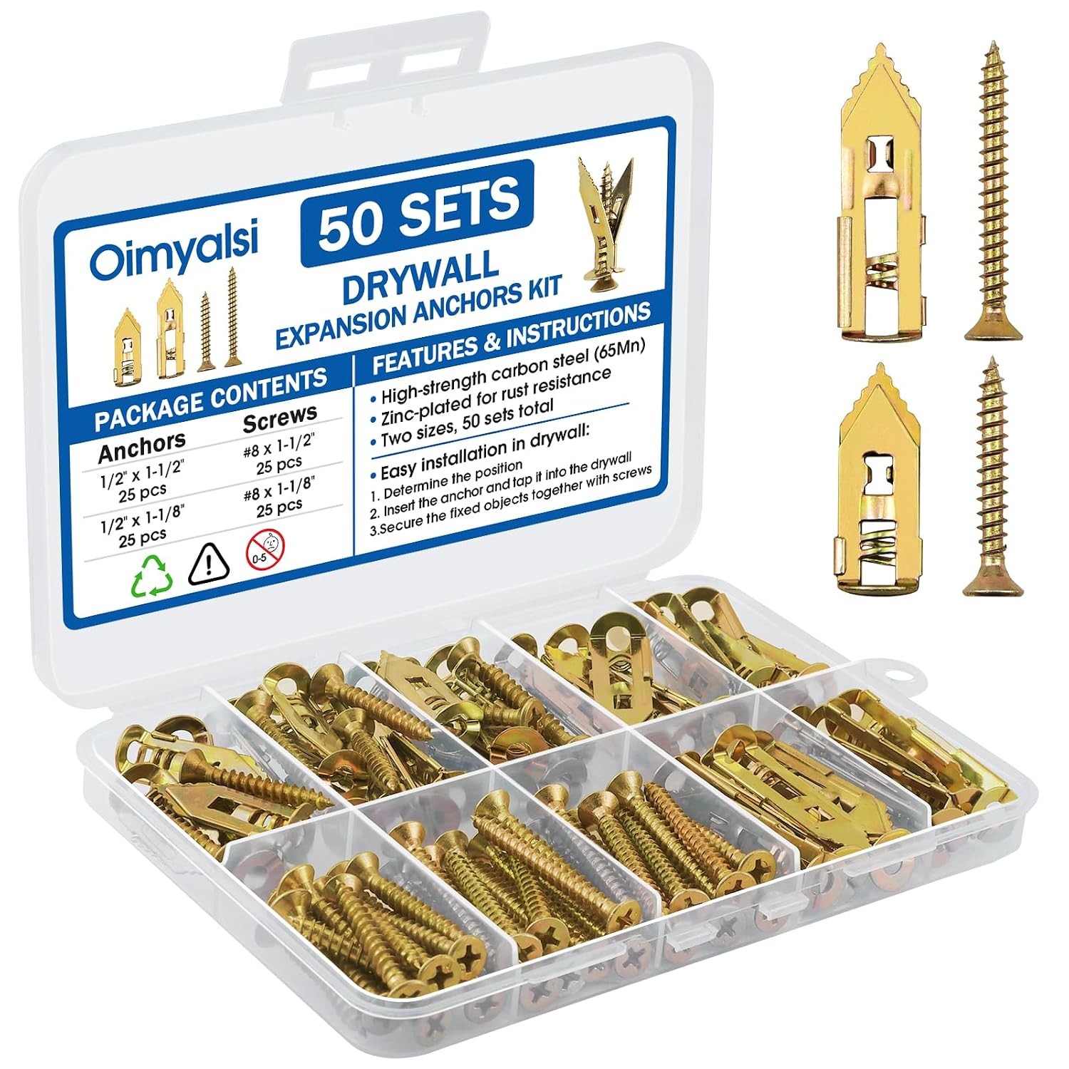 100 PCS Self Drilling Drywall Anchors with Screws Heavy Duty Metal