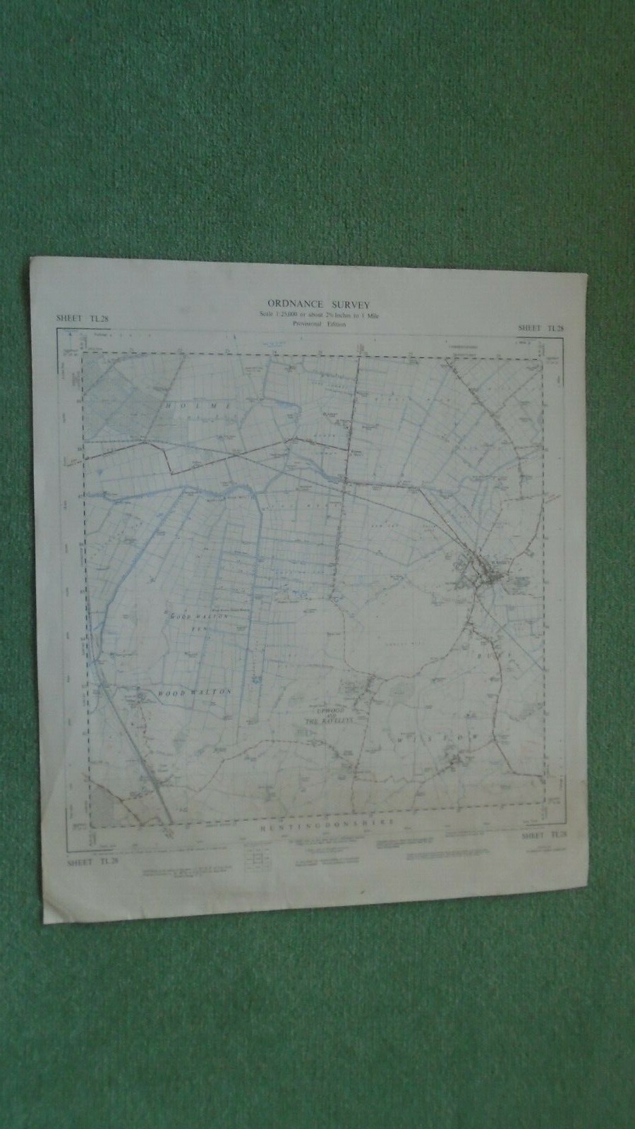 Ordnance Map 2.5″ map TL28 Ramsey 1958 Wood Walton Upwood, Great Raveley, Wistow