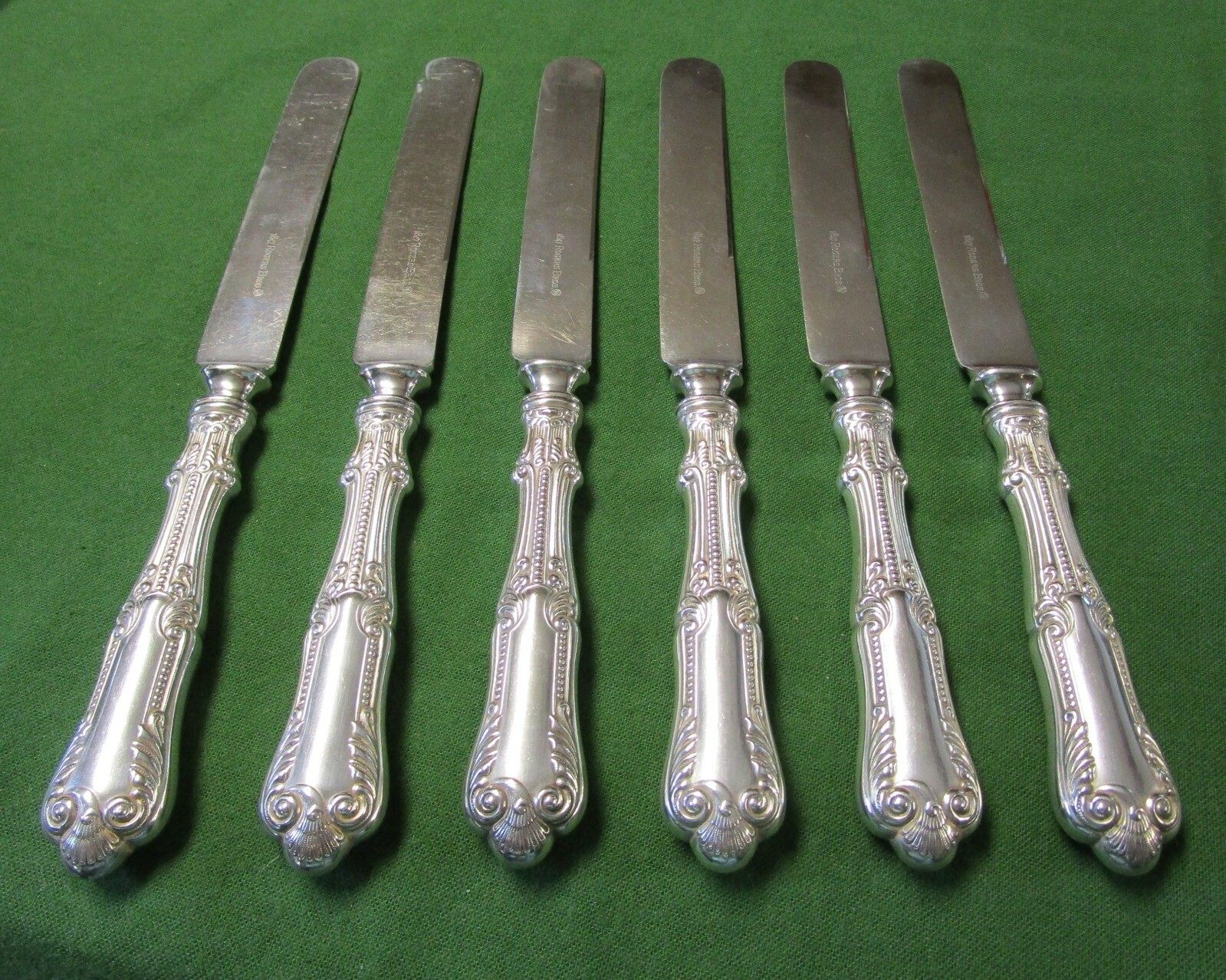 LOTUS Antique 6 Hollow Handle Dinner Knives Silverplate 1895 No Monograms tc