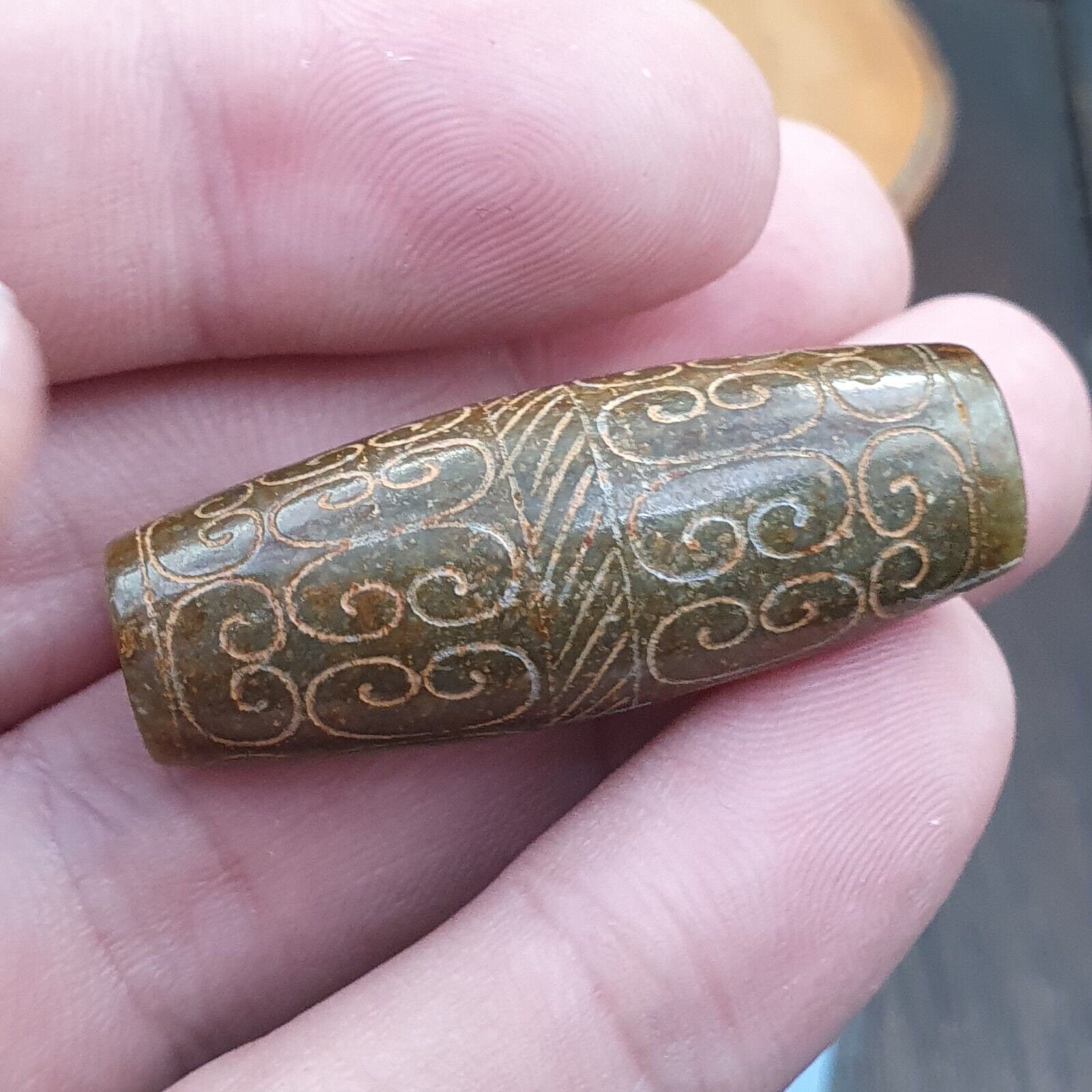 Early chinese green jade bead pendant haitian jade certificate provided-699