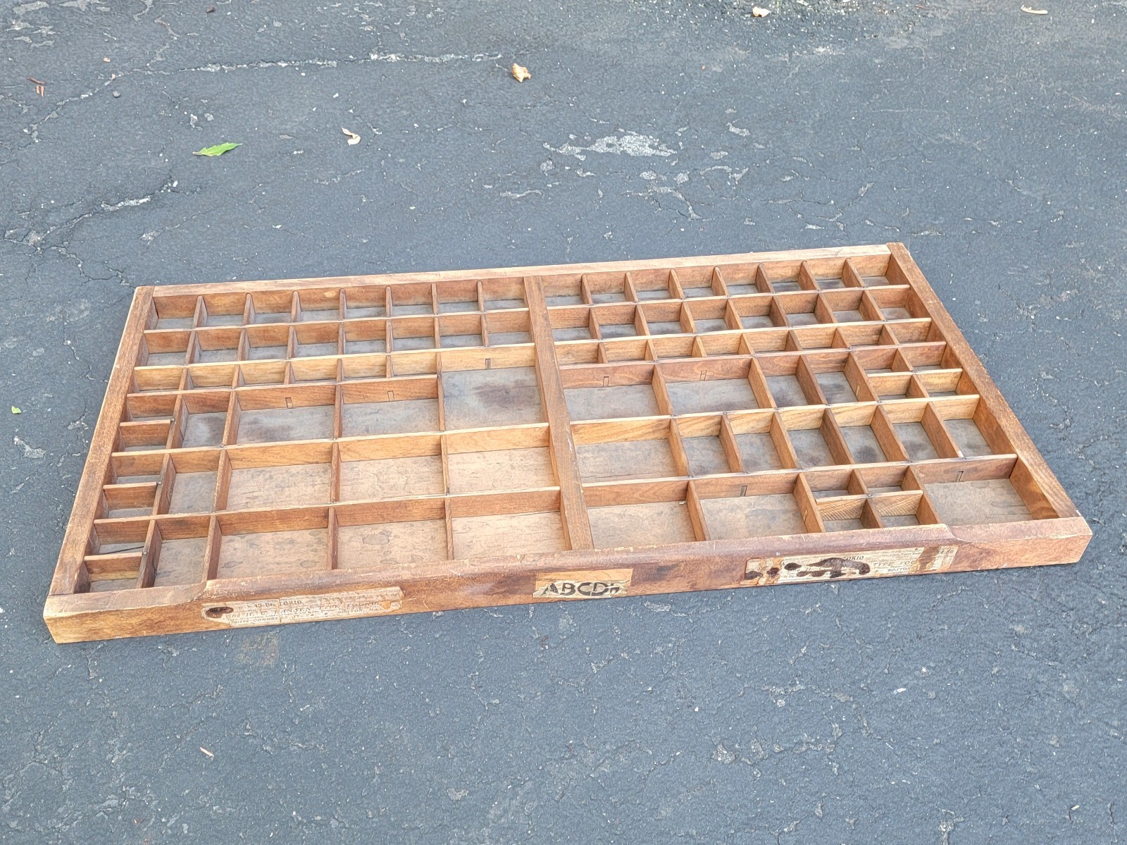 Vintage Stevens Type Letterpress Wood Printers Tray Drawer Shadow Box 32″ x 16″