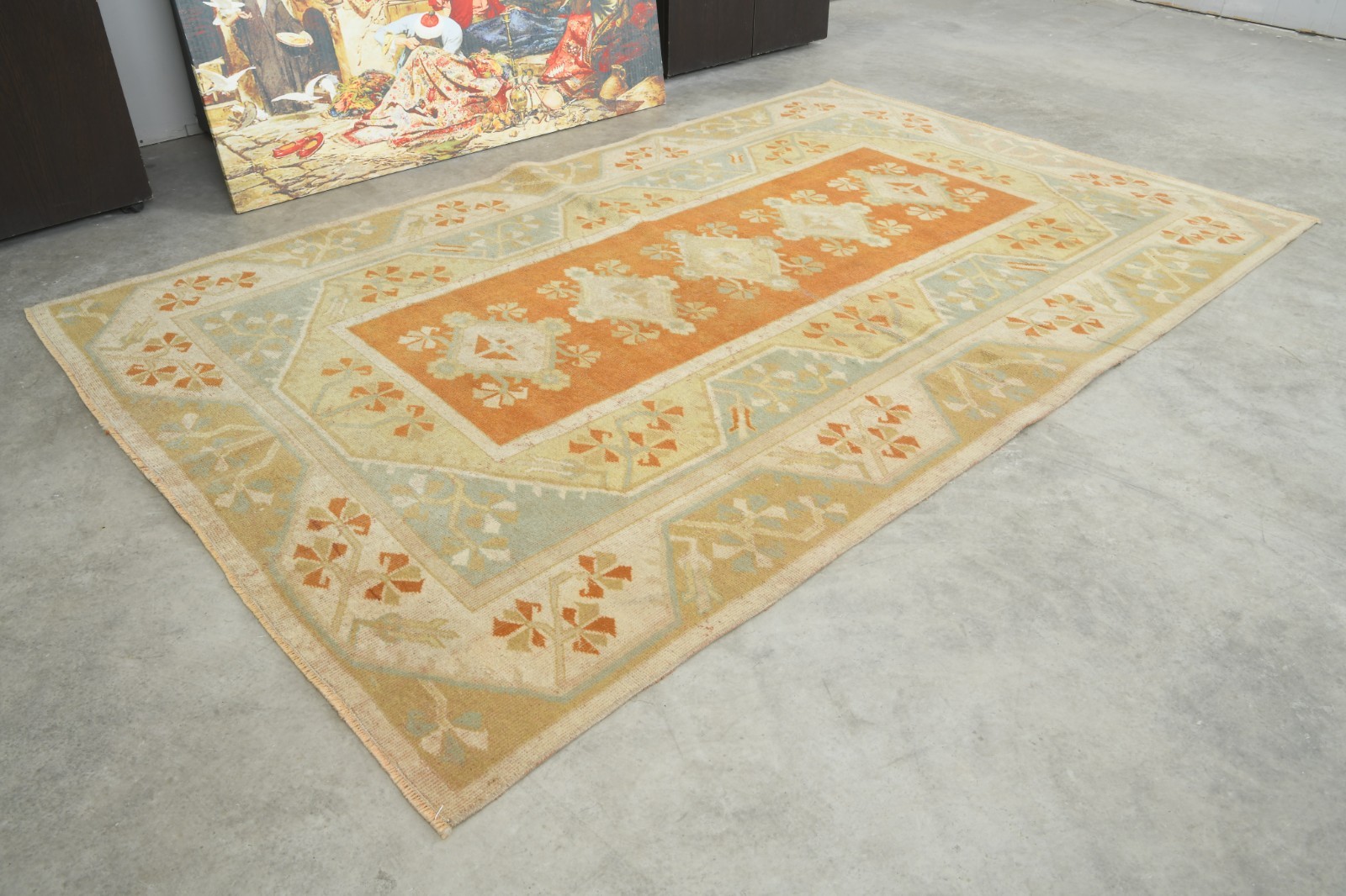5×8 Turkish Area Rug Hand-Knotted Vintage Oushak Wool Rug Faded Boho Carpet,634