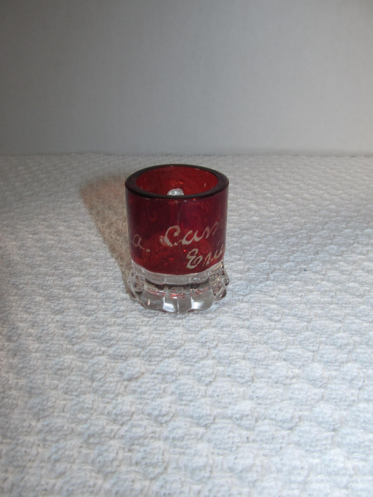 Antique Etched Jones Irma Ruby Flash Erie 1905 Souvenir Fair Red Mini Mug 2″