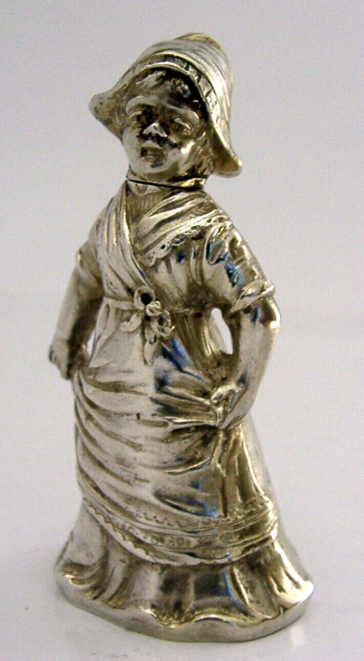 SOLID SILVER GERMAN DUTCH GIRL PEPPER POT c1900 3.25 inch HEAVY 60g