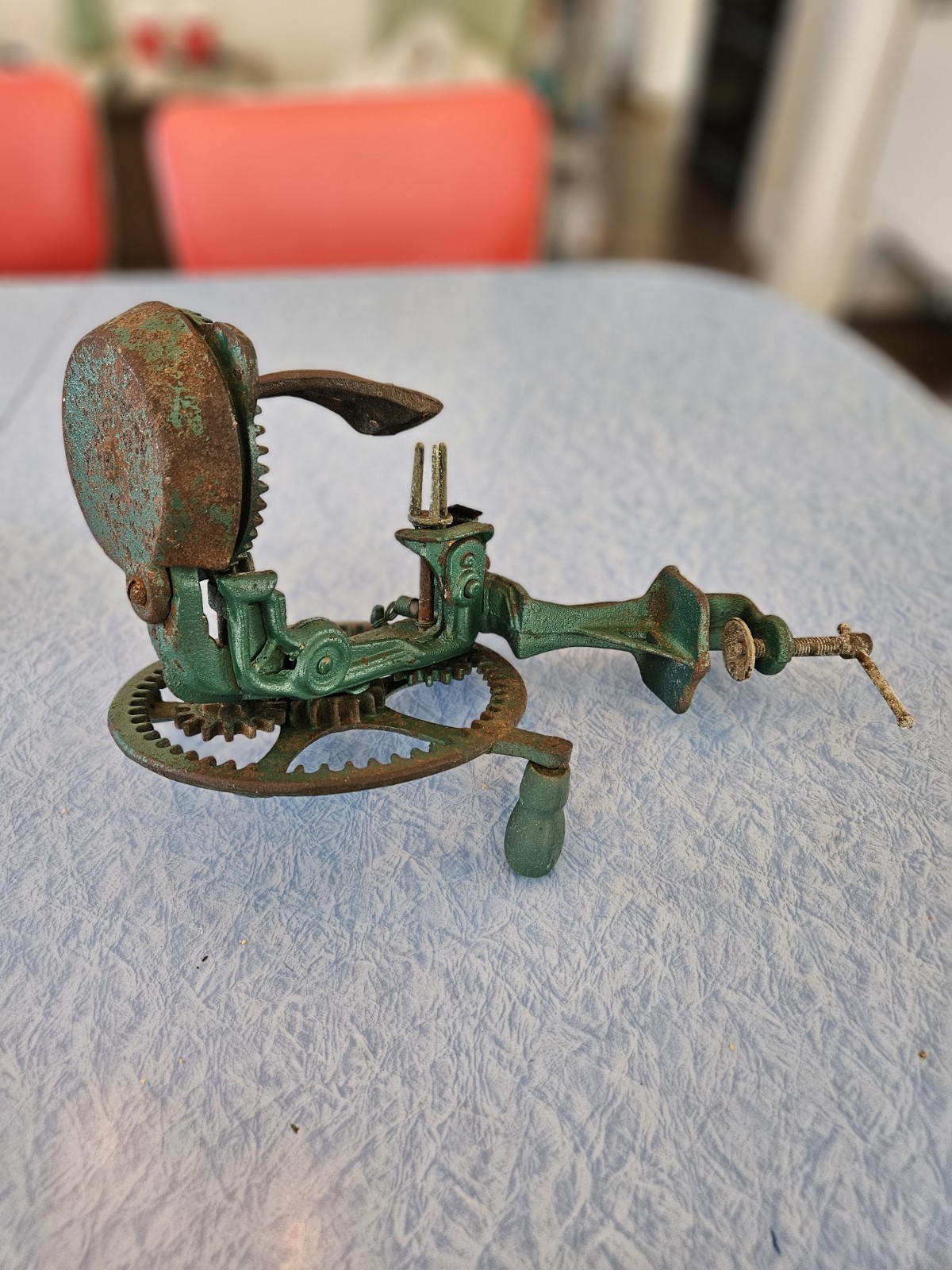 Antique Reading Cast Iron Apple Peeler No 78 Green Paint Farmhouse Decor Cottage