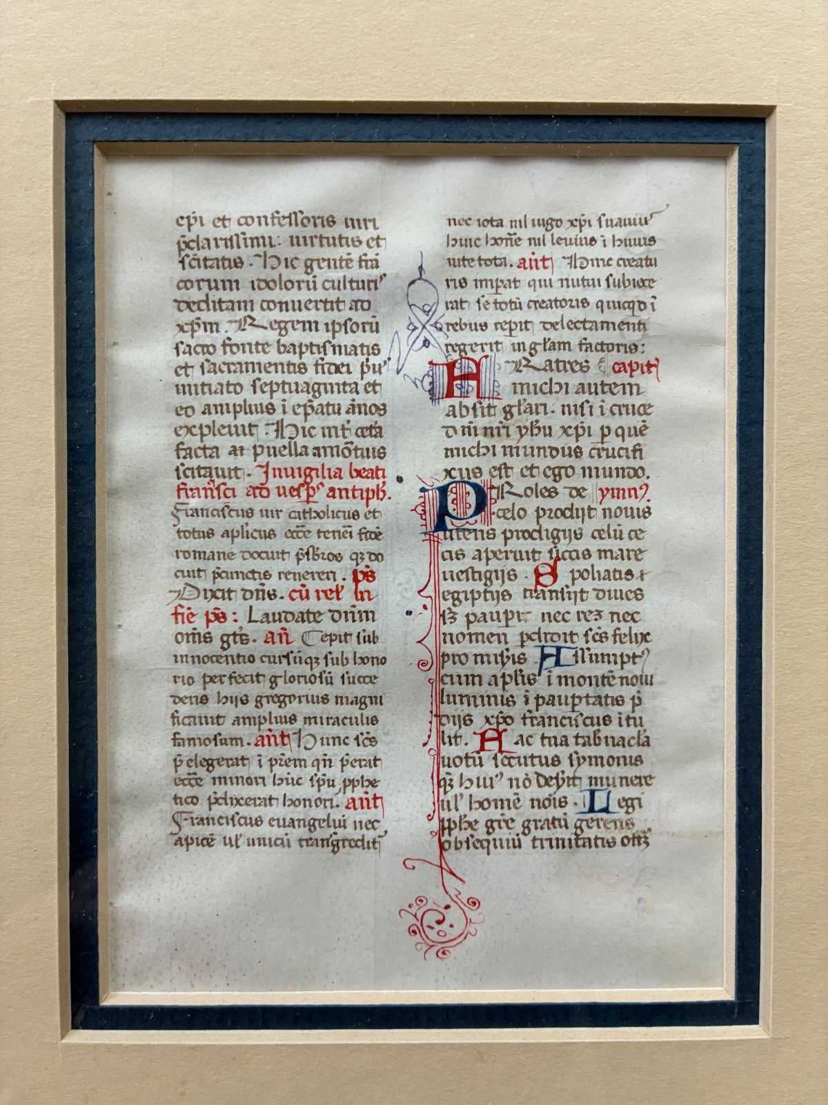 Medieval liturgical manuscript vellum, 15th century, re: Saint Frances of Assisi