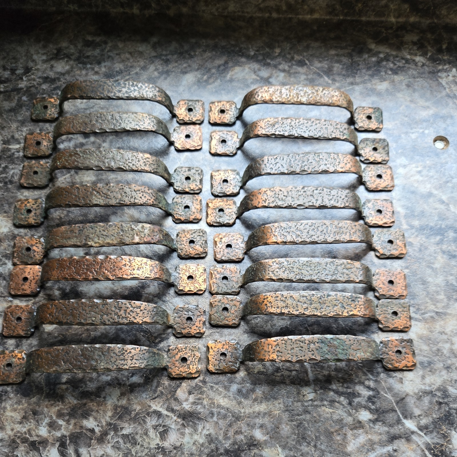 Vintage Rustic Hammered Metal Drawer Pulls Handles Set of 16 Copper Tone