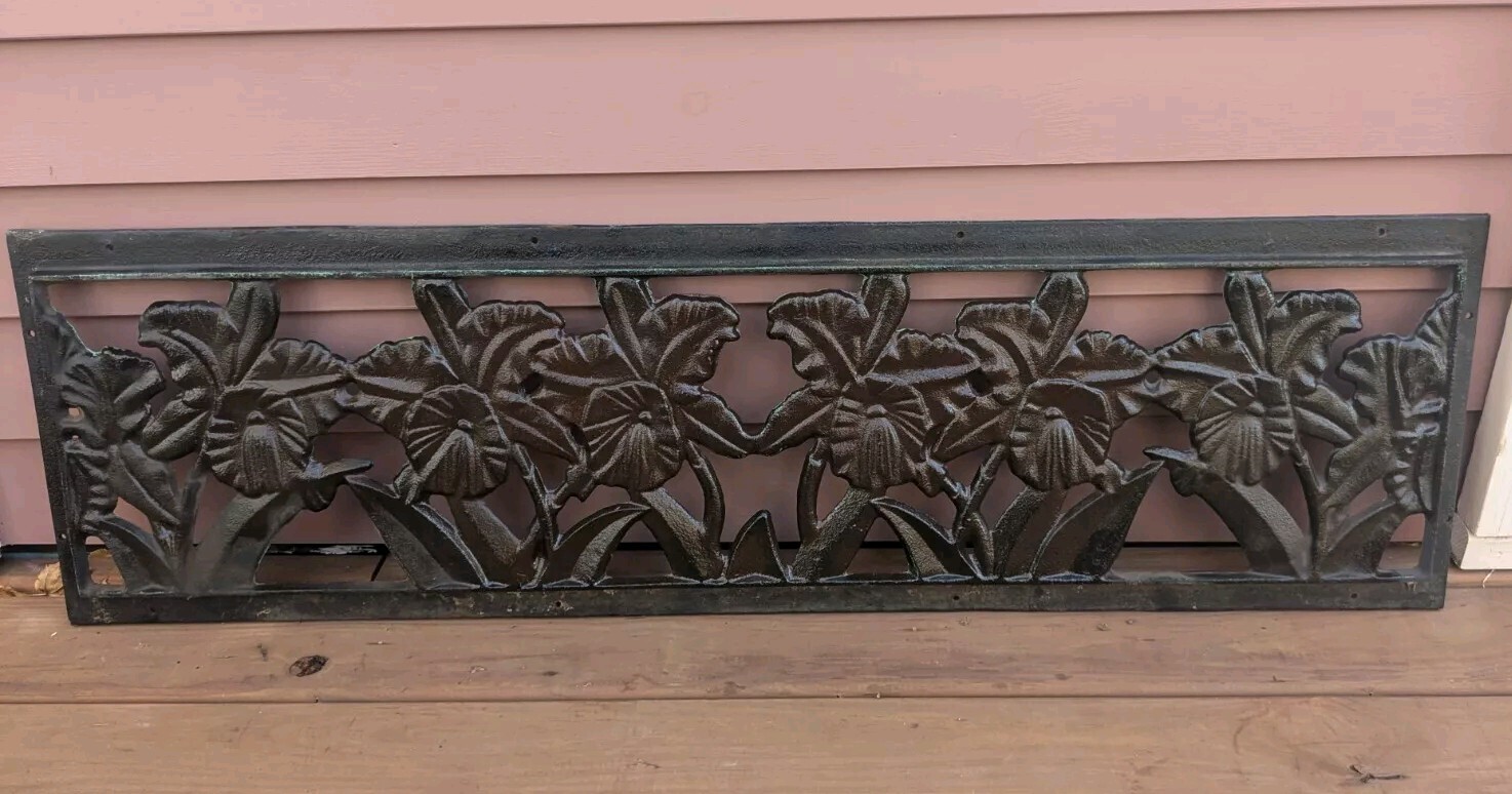 Cast Iron Lily Floral Cut Out Design Architectural Panel, Bench Back