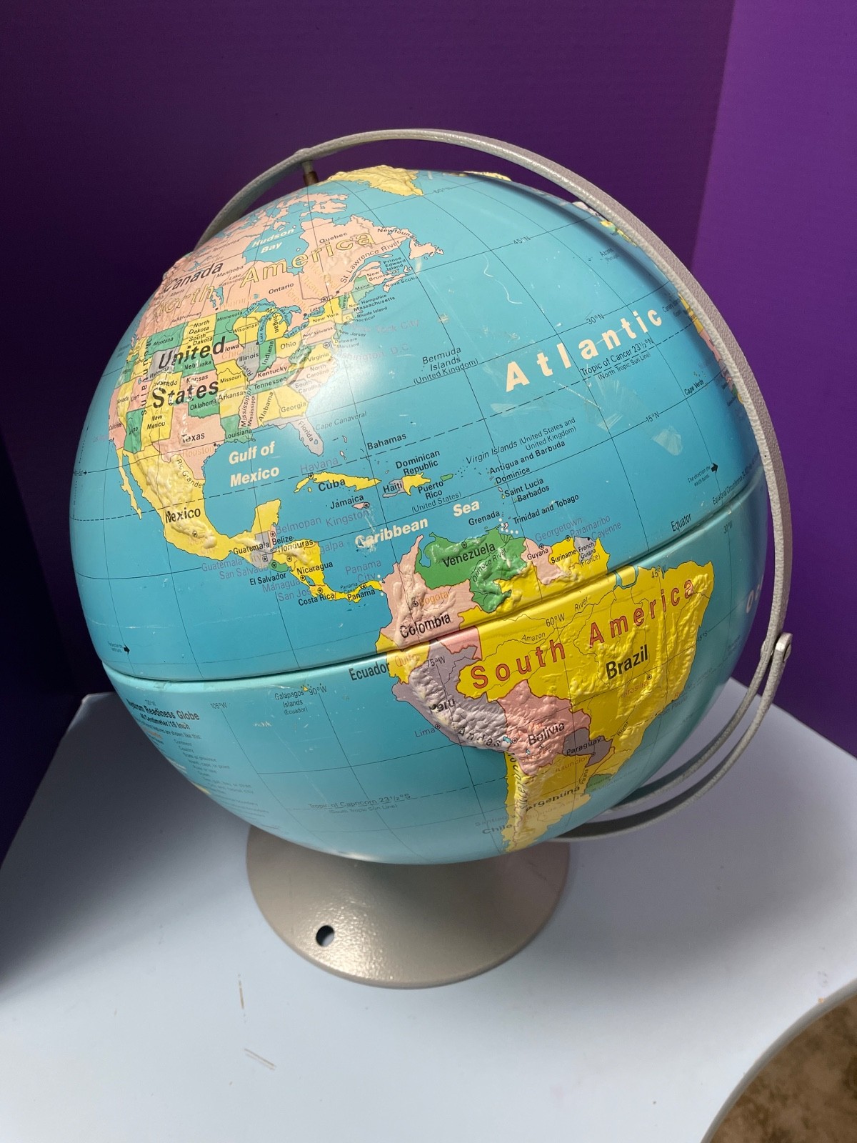 Nystrom No. 33-47 High Relief Dual Axis Readiness Globe w/Metal Base Vintage 16”