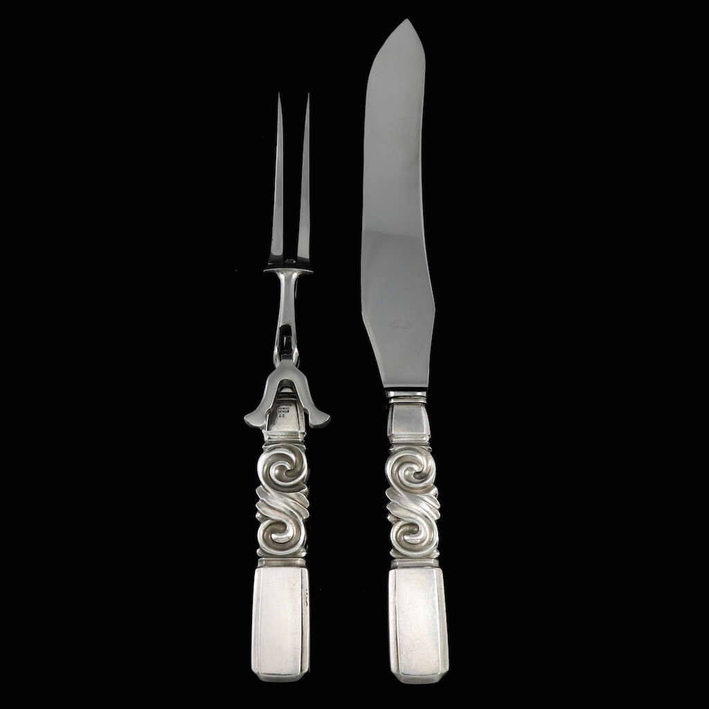 Georg Jensen. Sterling Silver Carving Set 541/542 – Scroll / Saga #22.