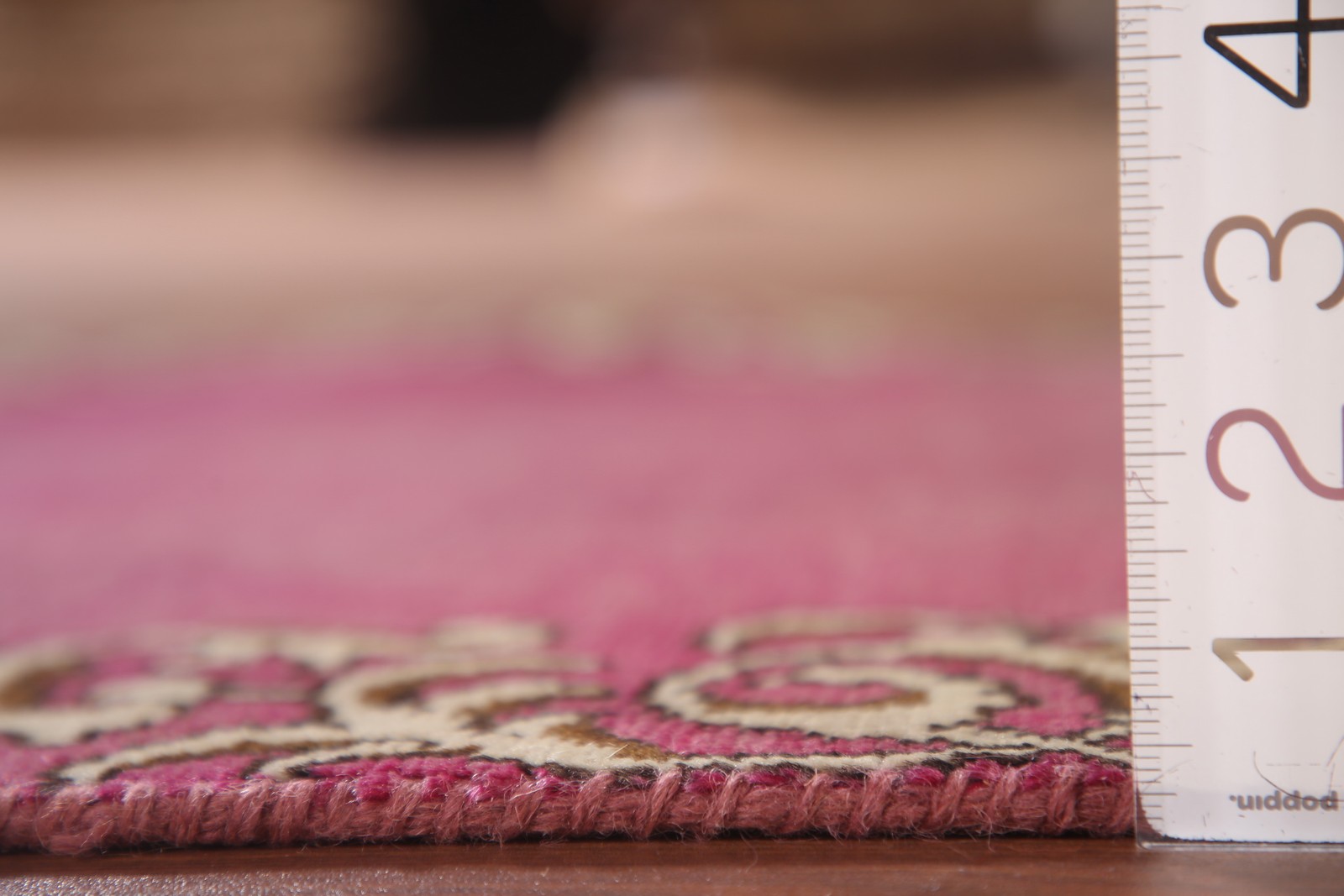 Bordered 10 ft Runner Rug 3×10 Pink Wool Hand-made Classic Carpet