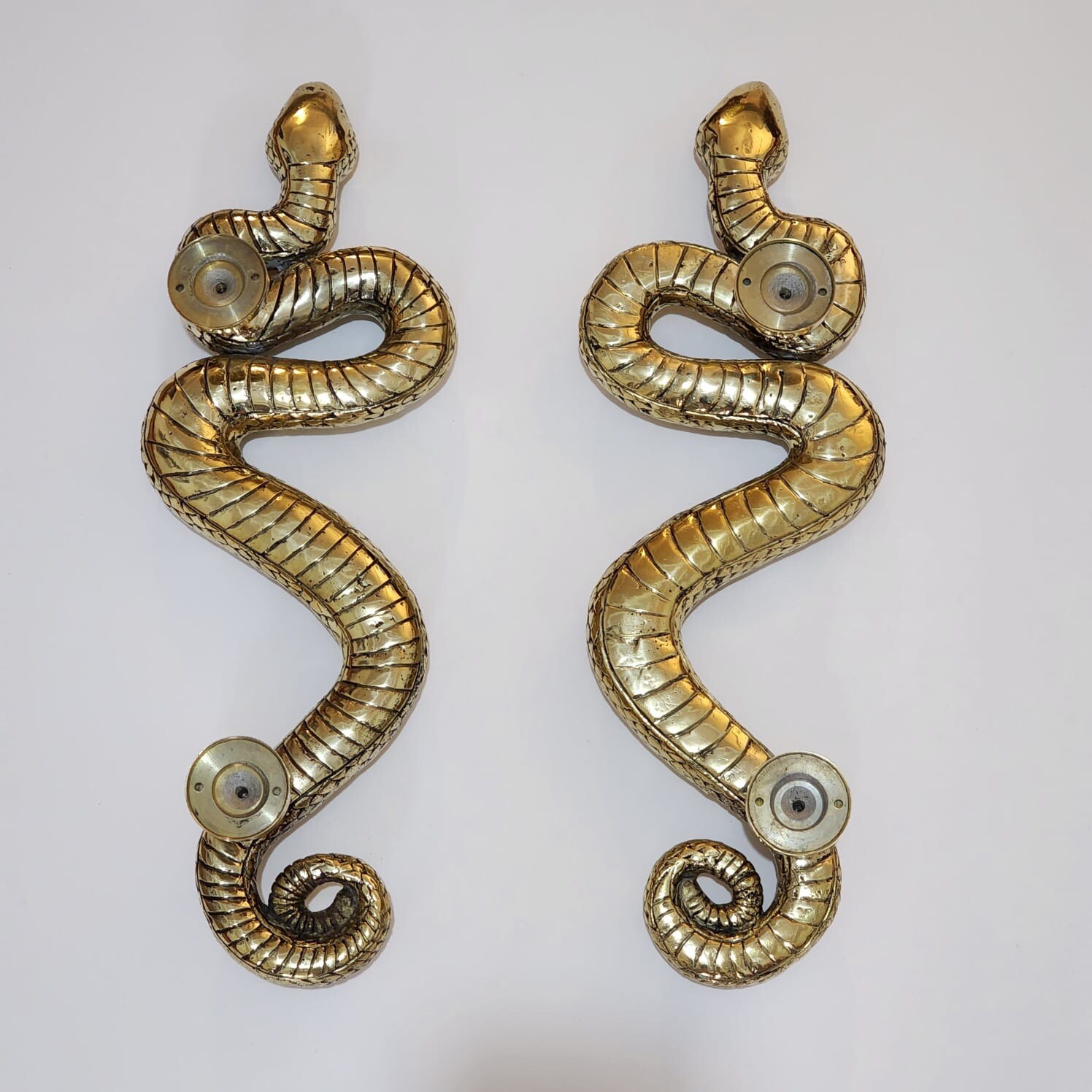 2 SNAKE medium Version PAIR brass pieces door handles 16″ amazing 40 cm