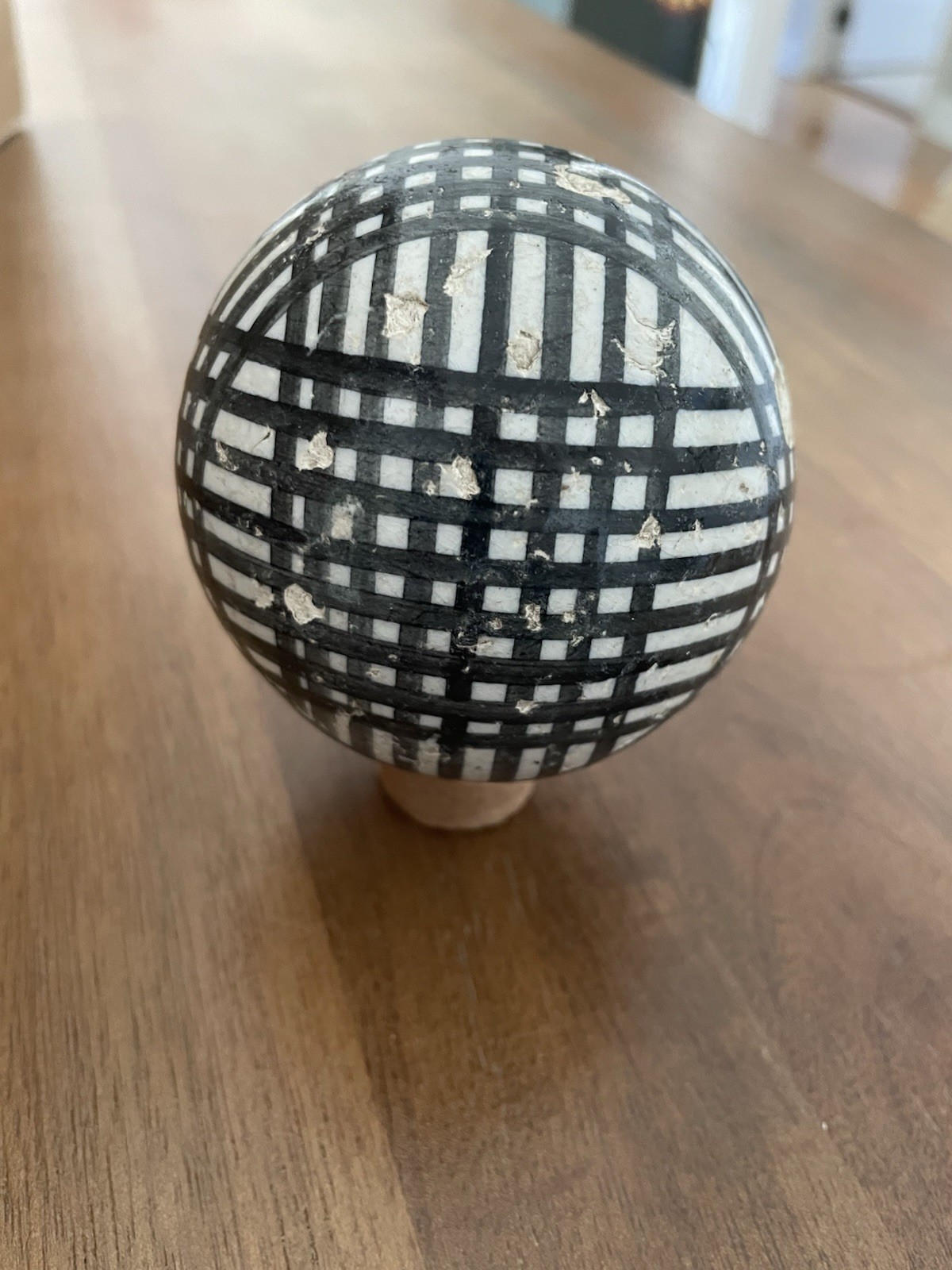Antique Scottish Victorian Glazed Ceramic Carpet Ball ~ Black/White Strips