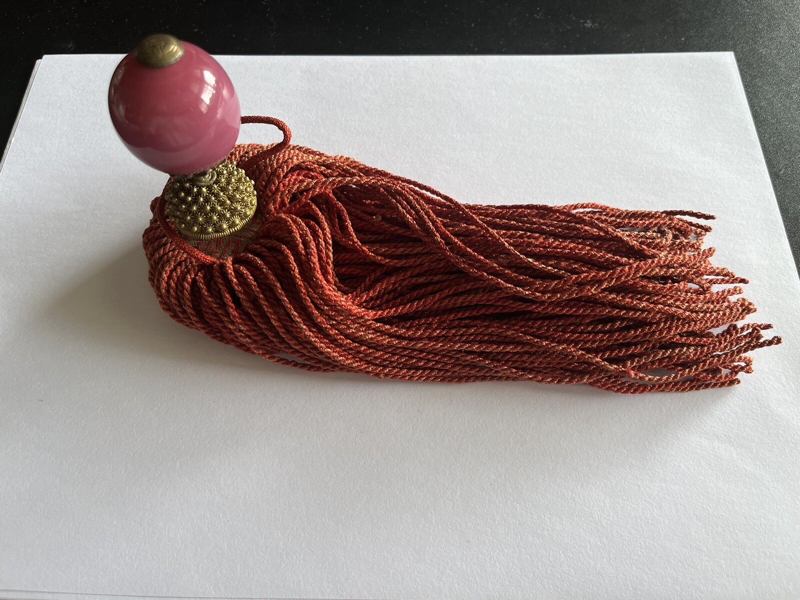 👍19TH CENTURY CHINA IMPERIAL QING MANDARIN PINK RANK BADGE FINIAL & SILK TASSEL