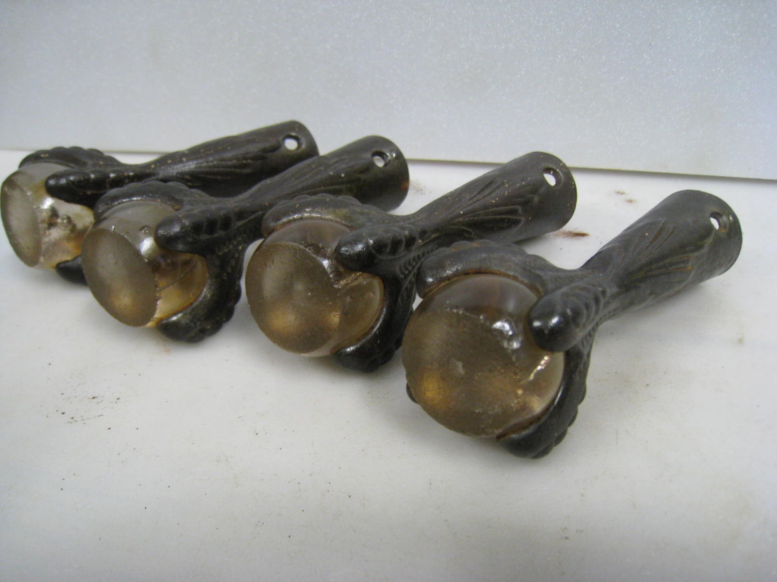 Antique Cast Iron Glass Ball Claw Feet Foot TABLE STOOL Hardware Lot 4 VICTORIAN