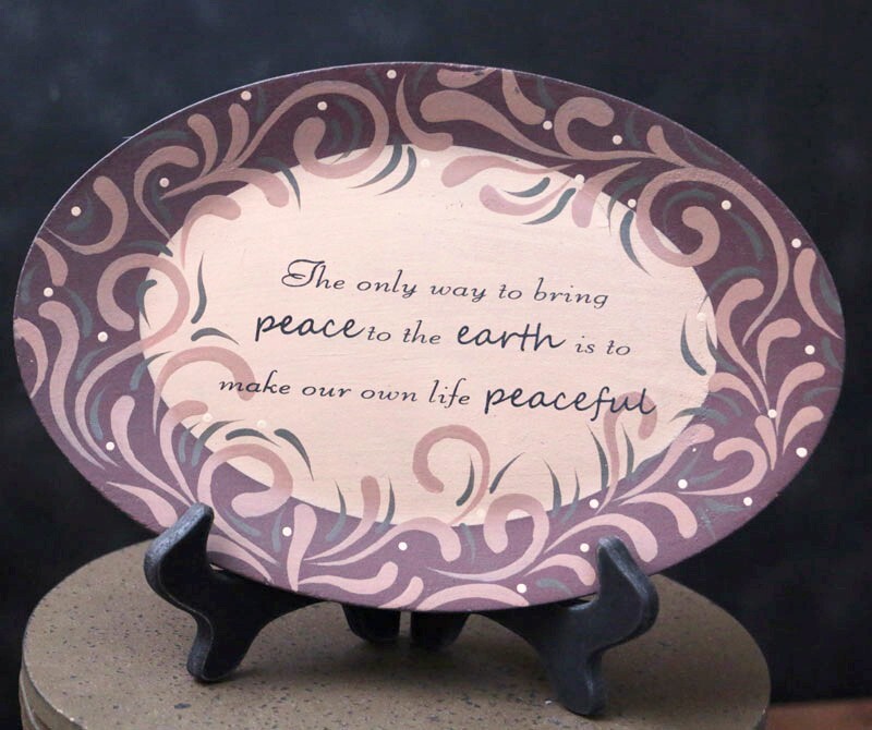 Primitive Decorative Wood Tray Peace on Earth Inspirational Quote 11 x 7.5 inch