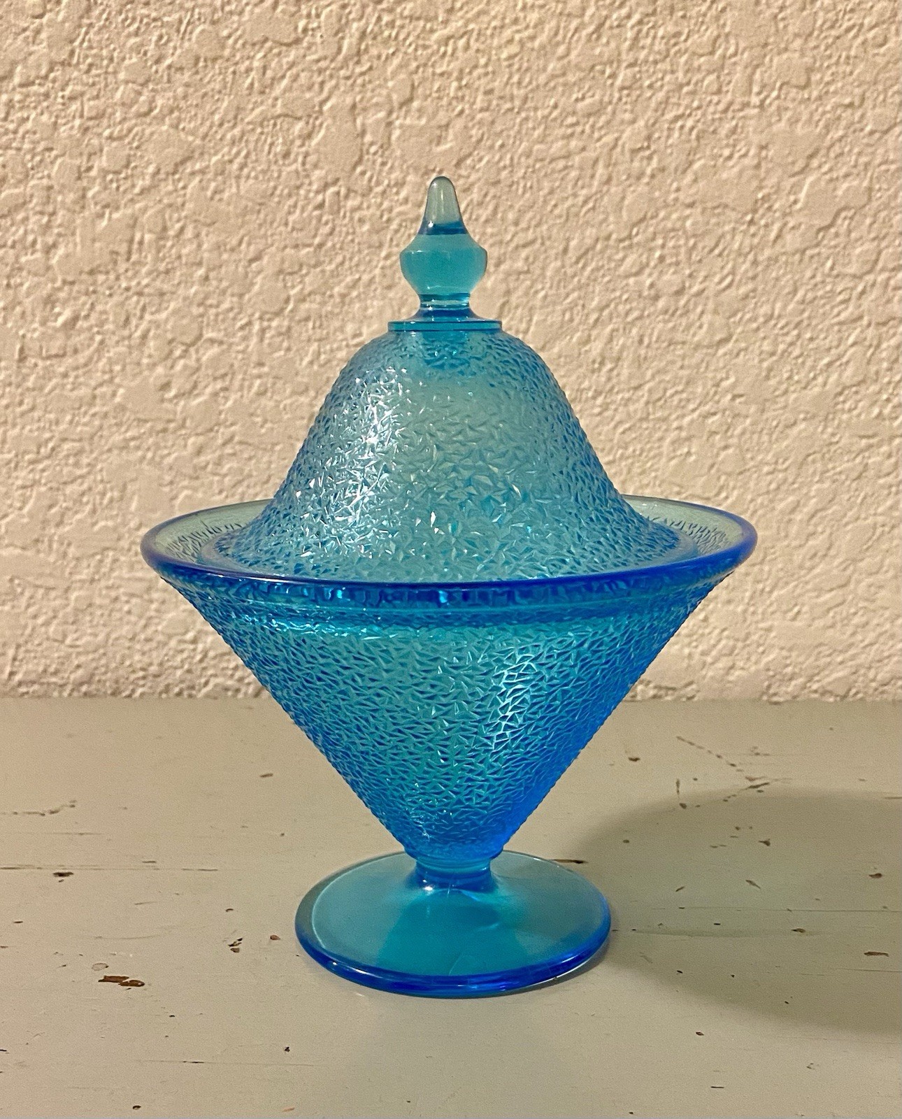 Candy Dish by Tiffin Glass Co, Ca 1926-1927 Aqua Blue Stippled Mint Condition