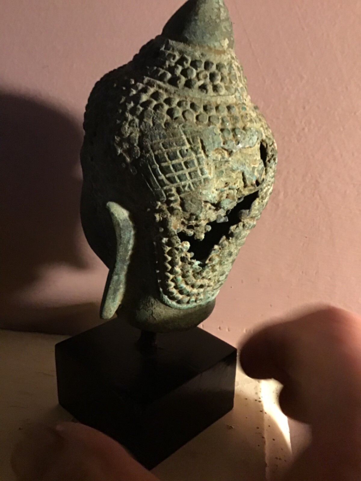 Buddha Head Antique Thai Style Sukhothai Mounted Buddha Head 6.5” / 16cms.