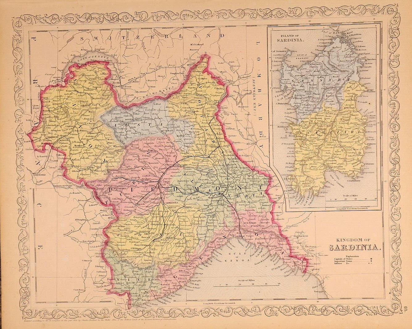 Dated 1856 Charles Desilver Map ~ KINGDOM & ISLAND of SARDINIA ~ (14×17)-#07