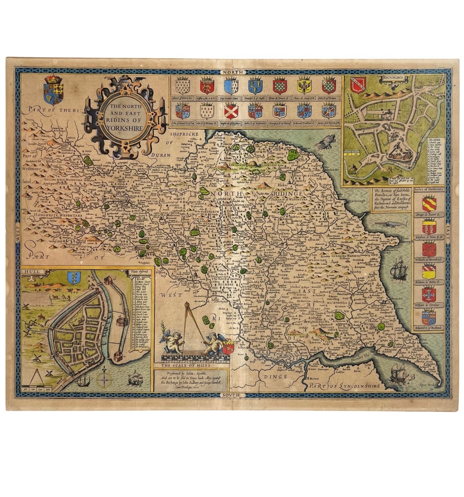 1646 Hand-Colored Map “The North and East Ridins of Yorkshire” – John Speed