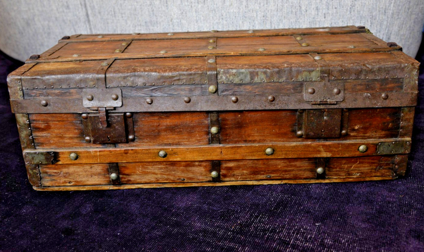 ANTIQUE HANDMADE CHEST – 1800’s – ORIGINAL HARDWARE AND TOOLING — SPECTACULAR