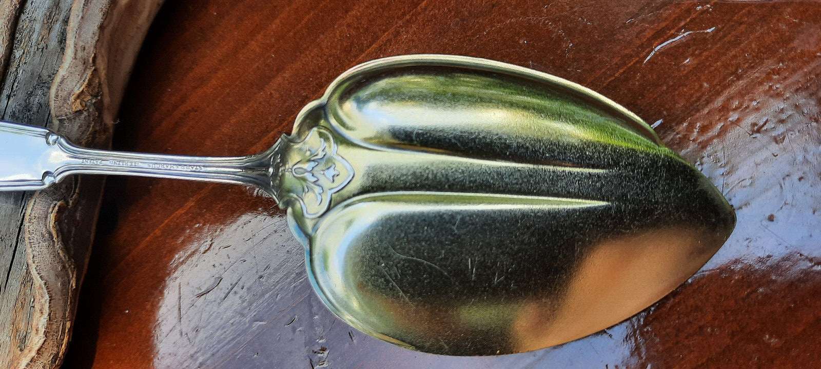Sterling Silver Wendt Ribbon Pattern Jam or Pudding Spoon w Goldwashed Blade