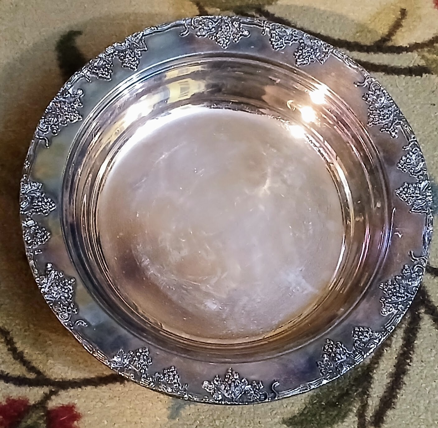 11″ x 2″ – Vintage – Gotham – Silver On Copper – Serving Bowl – 603 – Grapes