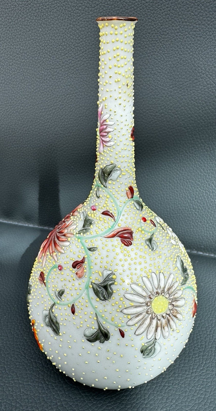 Antique Japanese Nippon Moriage Porcelain Vase Floral Chrysanthemum