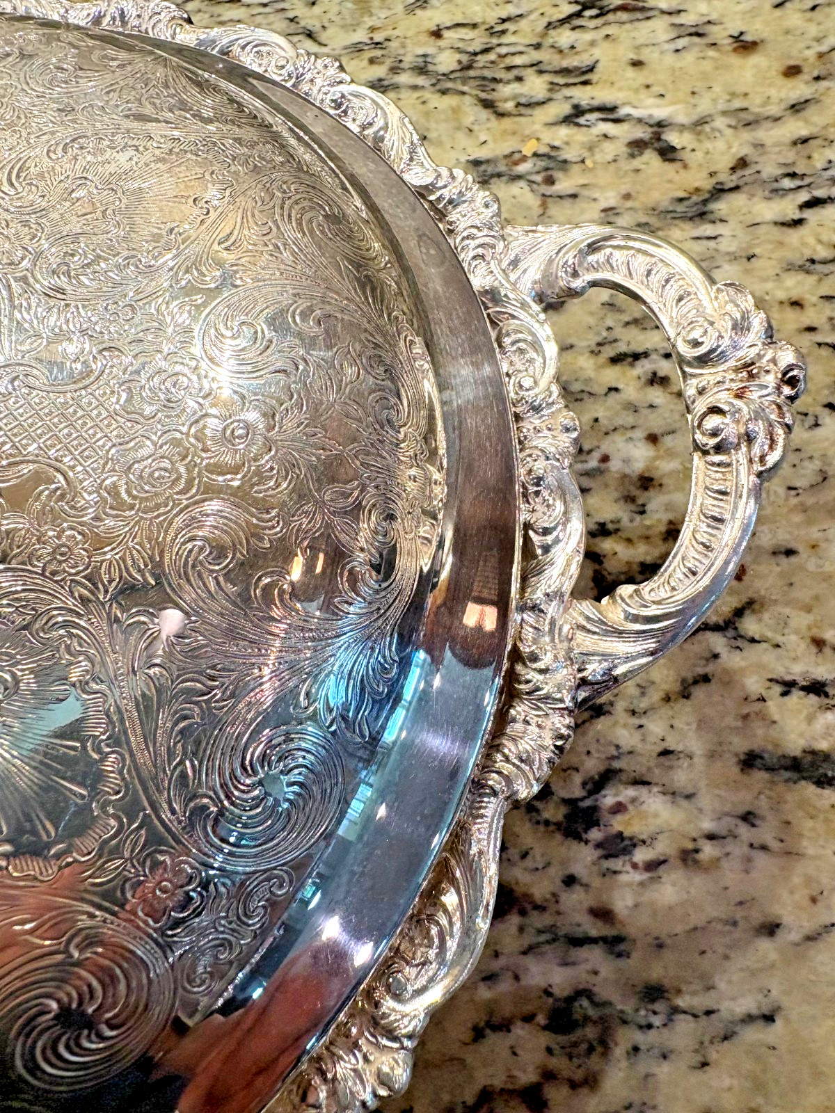 Poole Silver Co. EPCA Silver Plate Footed Covered Serving Dish Rococo Engraved