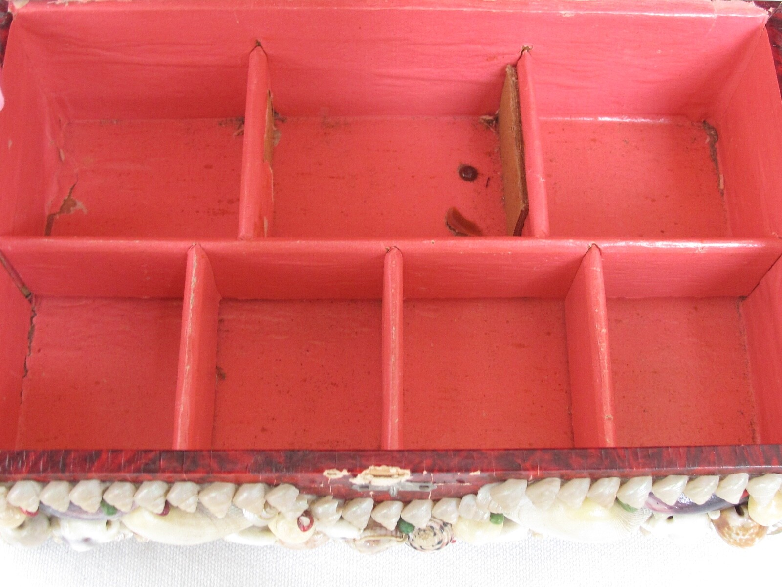 Antique 19c. Seashell Shell Jewelry Box 9″ X 5 5/8″ X 4 3/4″