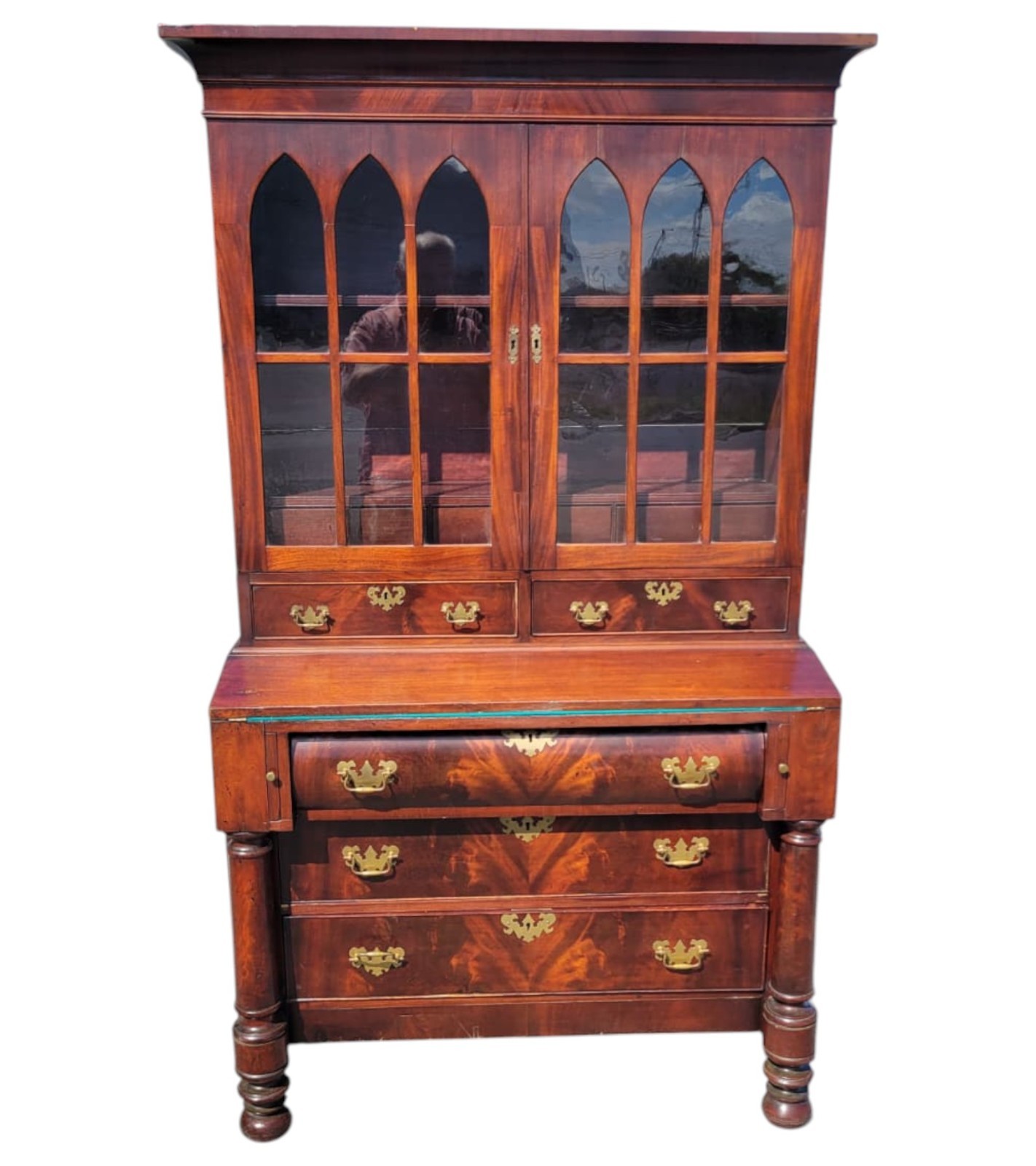 Antique 19th C. American Classical Empire Mahogany Secretary Desk Bookcase