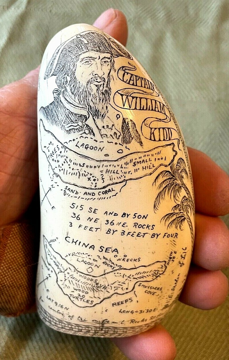 Scrimshaw Whale Tooth REPRODUCTION “CAPTAIN KIDD” A BEAUTIFUL SUPER DETAILS