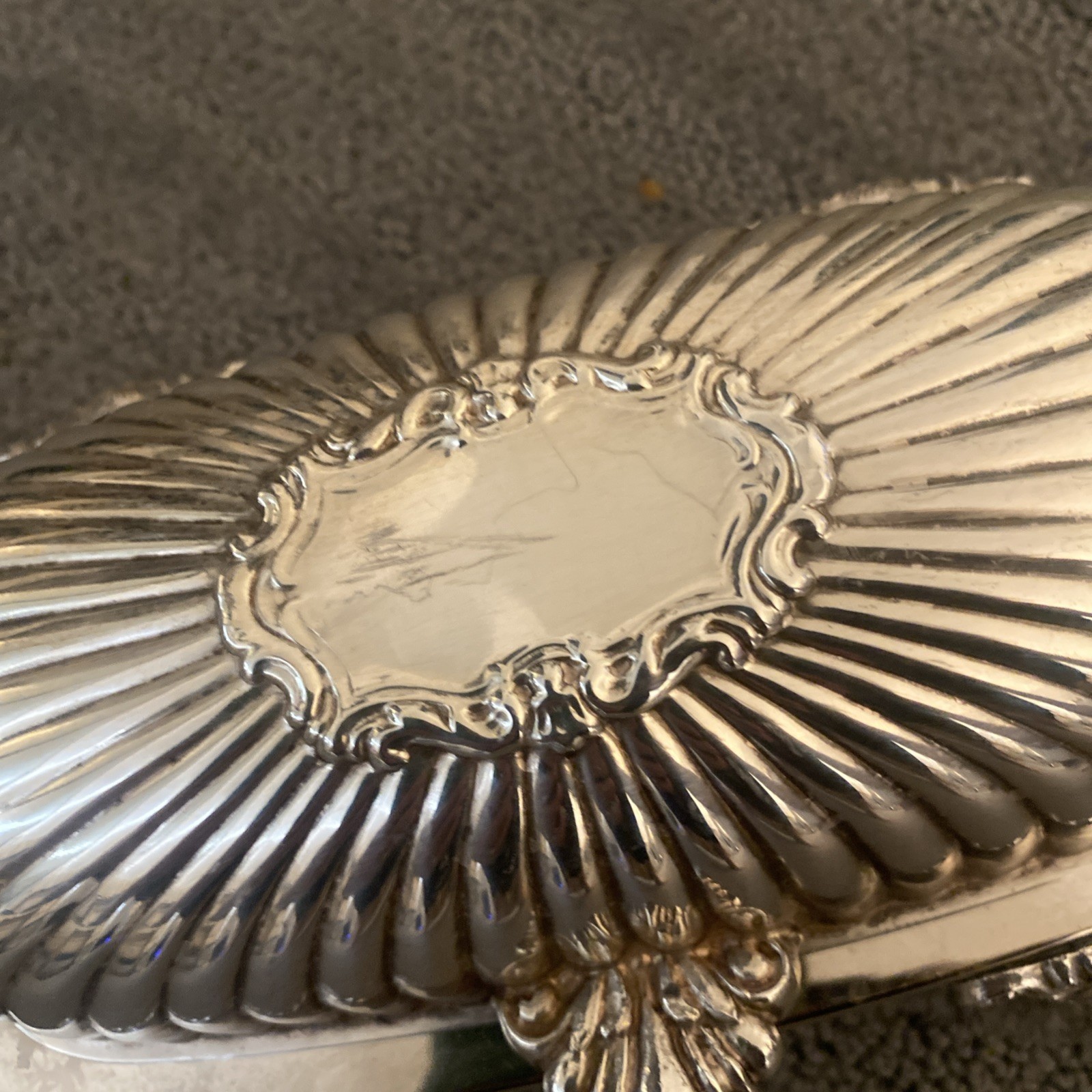Antique Lion Face Channeled Neoclassical Style Silverplate Butter Dish Free Ship